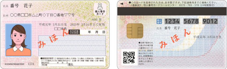 マイナンバーカードの表面と裏面の写真
