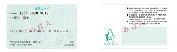 通知カードの表面と裏面の写真
