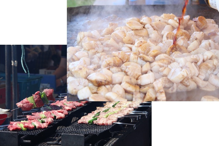 牛串とほたての醤油焼き(産業観光まつり)