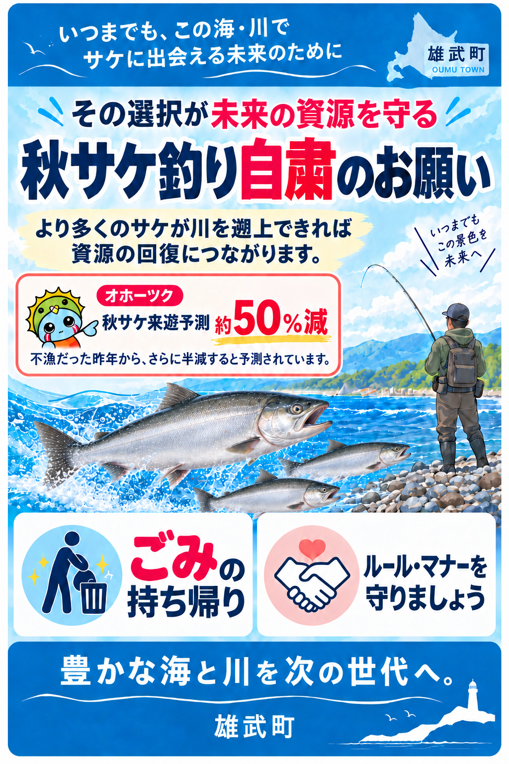 秋サケ釣り自粛に関するご協力のお願い／北海道雄武町