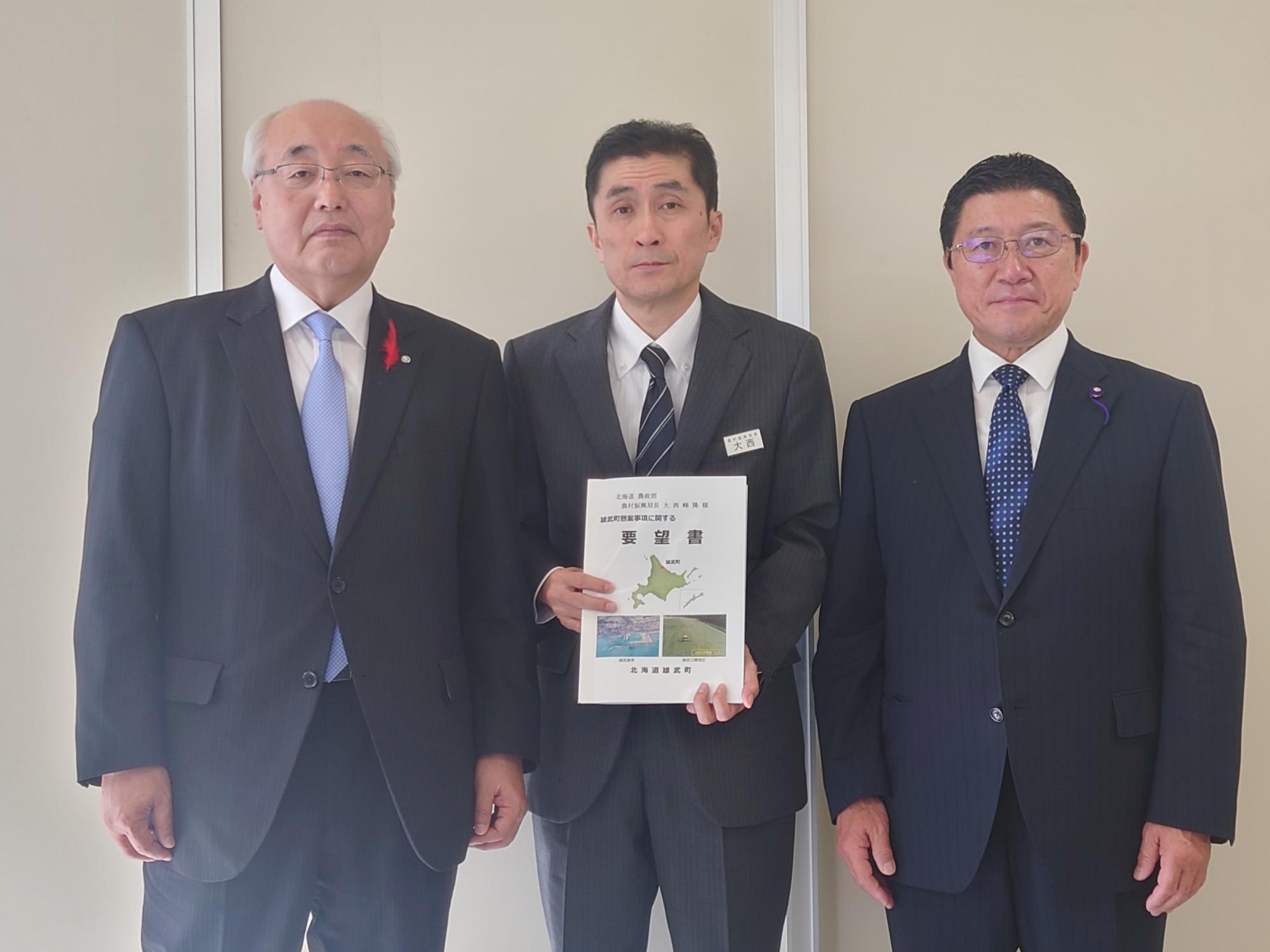 左から高橋町長、大西北海道農政部農村振興局長、橋詰議長
