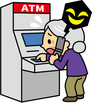 ATMをあわてて操作する老人